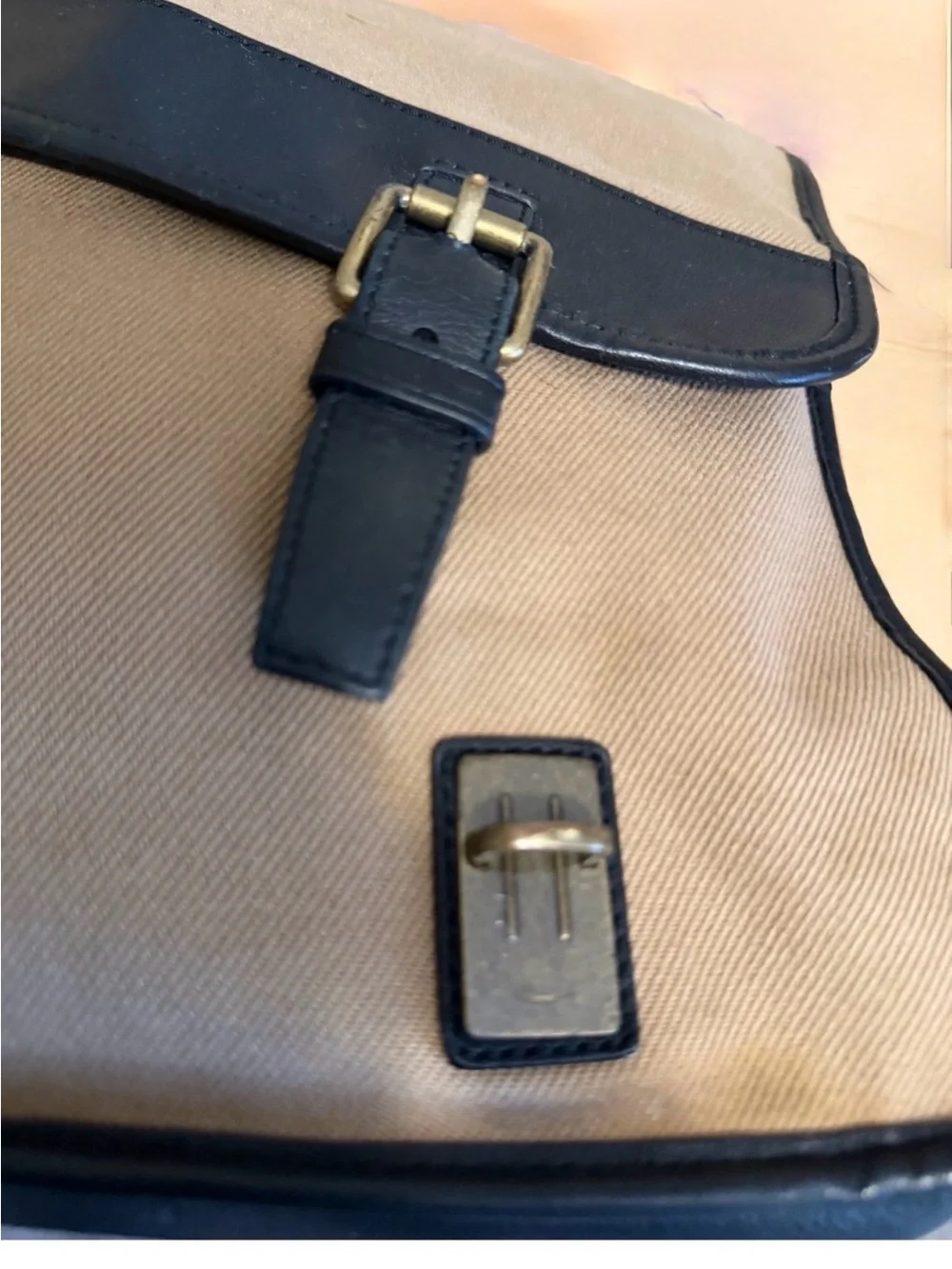 Coach Men’s Tan and Black Briefcase with Gold Accents